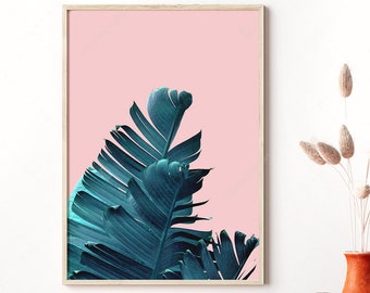 Banana Leaf Print: Pink & Blue Botanical Art (Digital Download)