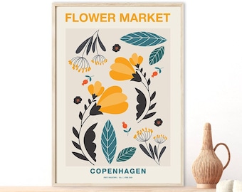 Copenhagen Flower Market, Spring Floral Art, Exhibition Poster Printable, Girls Room Decor, Retro Flower Print, Digital Download