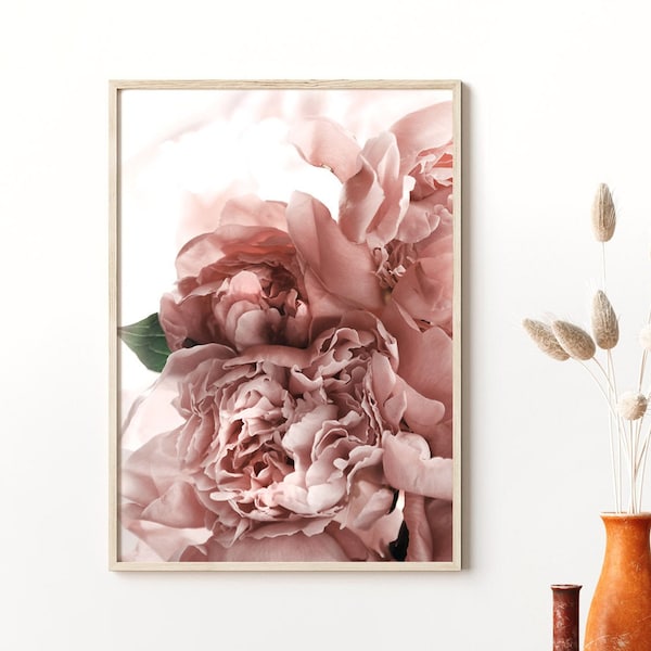 Blush Pink, Peonies Print, Boho Floral Wall Art, Above Bed Art, Digital Print, Floral Poster, Bridesmaid Printable Gift, Modern Photography