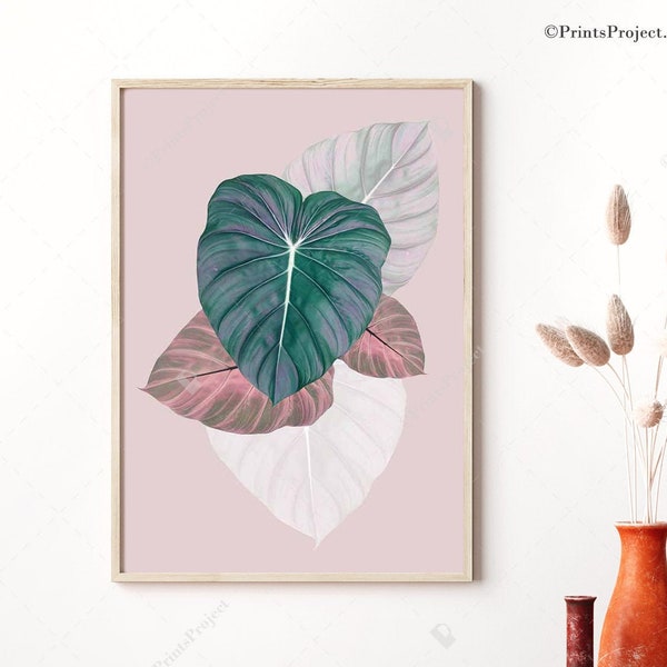 Leaf Print, Tropical Poster, Blush Pink Wall Art, Botanical Prints, Farmhouse Decor, Sister Gift, Shabby Chic, Pastel, Digital Download