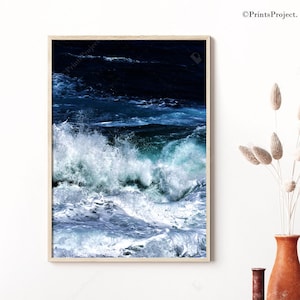 Dunkel blau Wellen Druck, Meer Fotografie, marine blau Wandkunst, Meer Poster, digitaler Download, druckbare Kunst, Surf Strand Wasser, Küsten Dekor