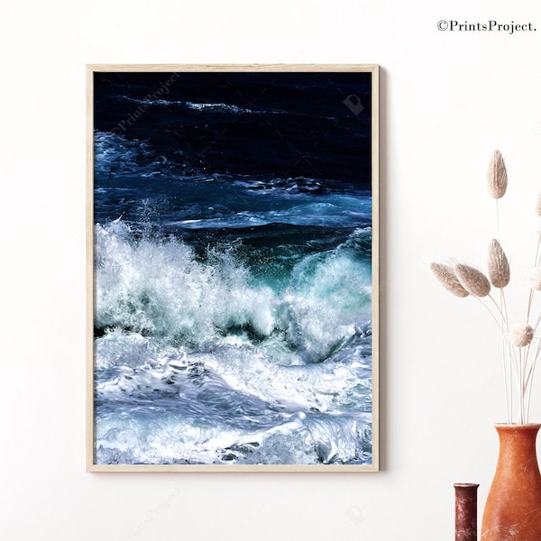 Dark Blue Waves Print, Ocean Photography, Navy Blue Wall Art, Sea Poster, Digital Download, Printable Art, Surf Beach Water, Coastal Decor