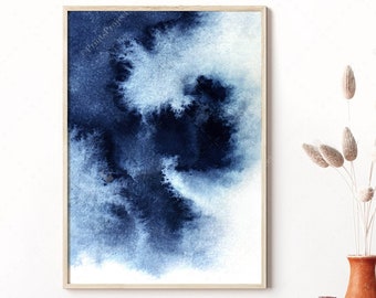 Indigo Blue Watercolor Abstract Art Print (Digital Download)