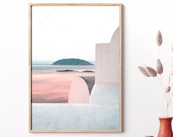 Greece Print, Sunset Wall Decor, Pink and Blue, Architectural Prints, Santorini Photography, Summer Printable Wall Art, Digital Download