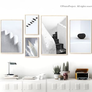 Black and White Gallery Wall Set of 5 Prints, Minimalist Photography, Architecture Prints, Above Bed Decor, Digital Download image 1