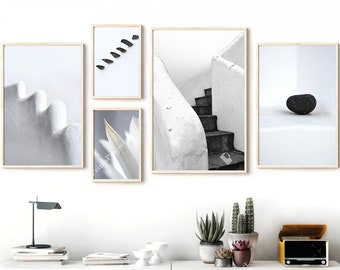 Black and White Gallery Wall Set of 5 Prints, Minimalist Photography, Architecture Prints, Above Bed Decor, Digital Download