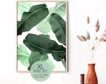 Banana Leaf Print, Botanical Poster, Extra Large Wall Art, Green Palm Leaves, Nature Lover Gift, Greenery Printables, Boho Bedroom Decor