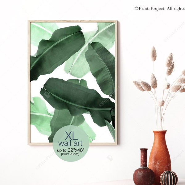 Banana Leaf Print, Botanical Poster, Extra Large Wall Art, Green Palm Leaves, Nature Lover Gift, Greenery Printables, Boho Bedroom Decor