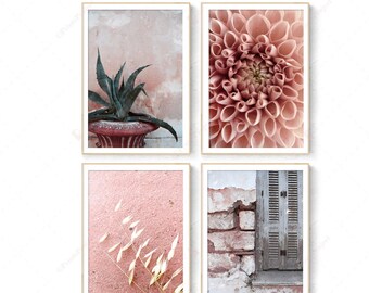 Blush Pink Gallery Wall Art Set: Dahlia, Agave, Urban Prints (Digital Download)