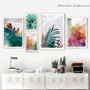 Gallery Wall Print Set: Alcohol Ink, Botanical Leaf Art (Digital Download)