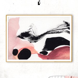 Horizontal Wall Art, Brush Strokes Print, Blush Abstract Art, Modern Printable Poster, Ink Painting, Pink Watercolor, Abstract Brush Art
