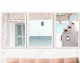 Beach Print Set of 3, Greece Wall Art, Neutral Prints, Digital Download, Above Bed Decor