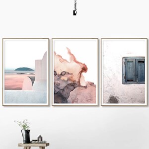 Blush Pink Abstract & Greece Architecture Print Set (Digital Download)