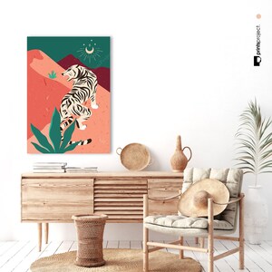 Tiger Illustration, Terracotta Animal Print, Burnt Orange Boho Bedroom Decor, Digital Download, Big Cat Print, Abstract Mountain Print image 4