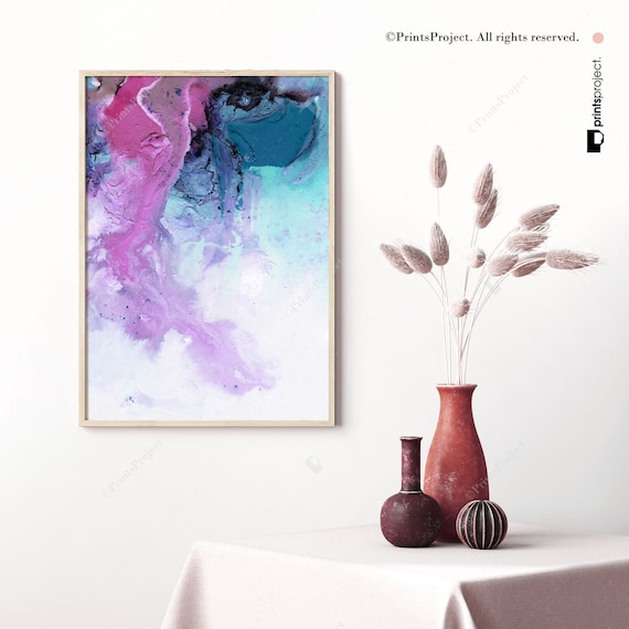 Blue Pink Abstract Watercolor Art Print: Modern Living Room Decor (Digital Download)