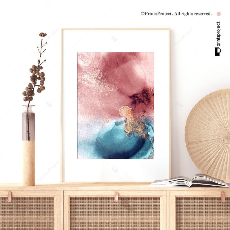 Navy Blush Wall Art Blue Pink Abstract Print Digital Etsy