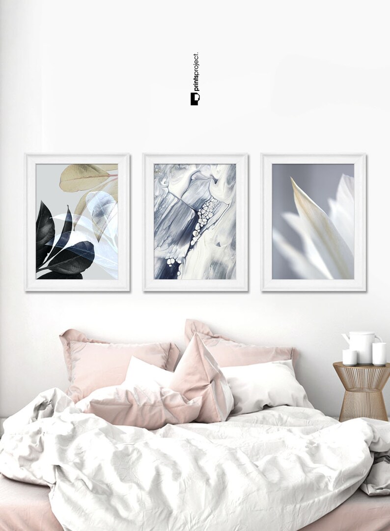 Set of 3 Wall Art Prints Living Room Decor Soft Grey Etsy