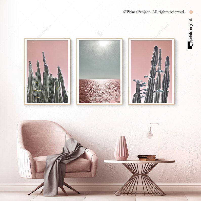 Blush Pink and Green Wall Art Set of 3 Southwestern Decor Etsy