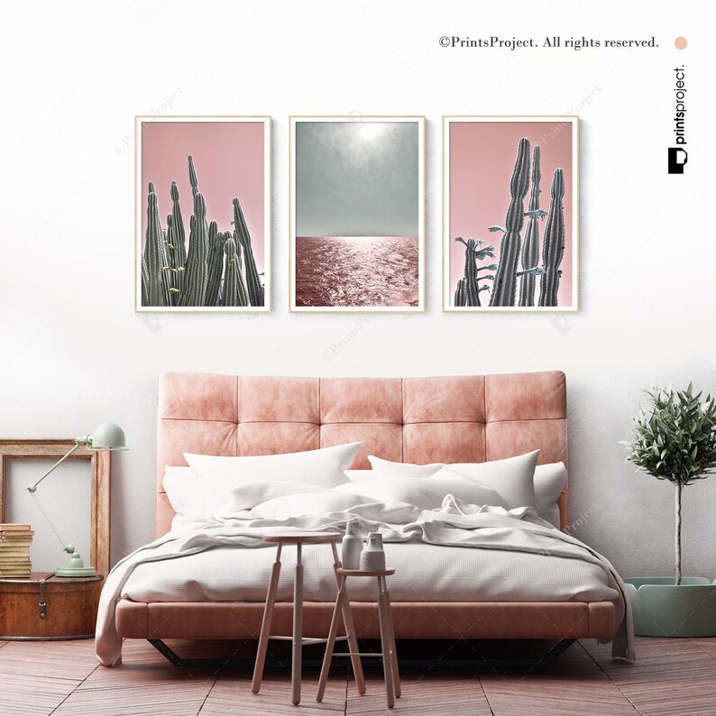 Blush Pink and Green Wall Art Set of 3 Southwestern Decor Etsy