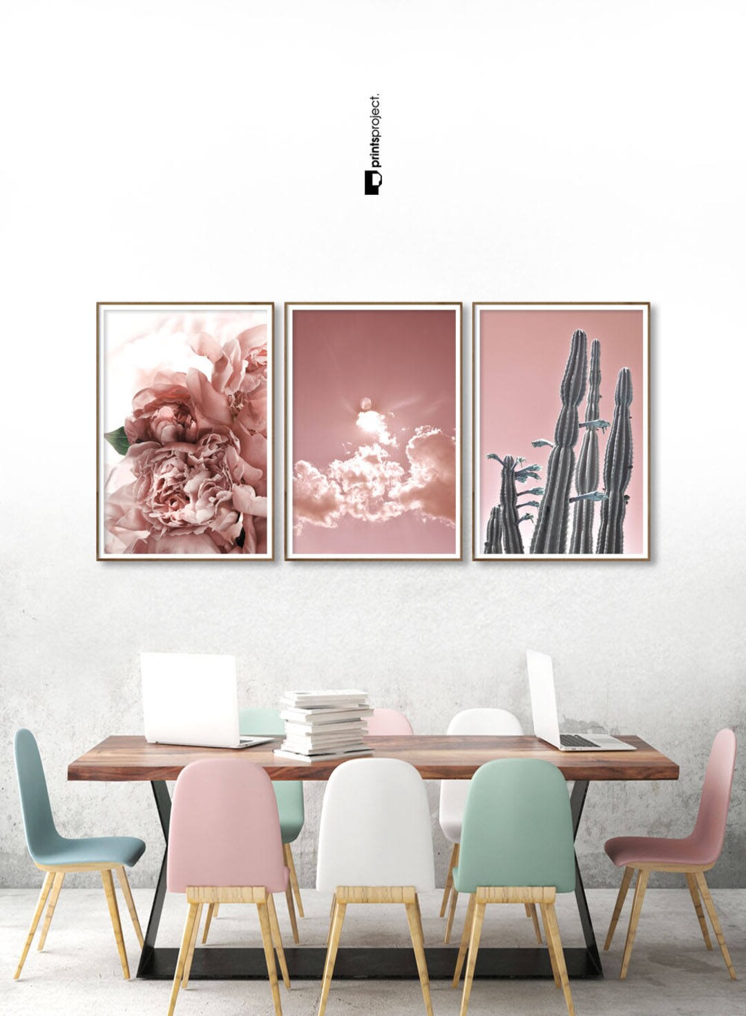 Set of 3 Prints, Blush Pink Wall Art, Dorm Room Decor, Boho Gifts ...