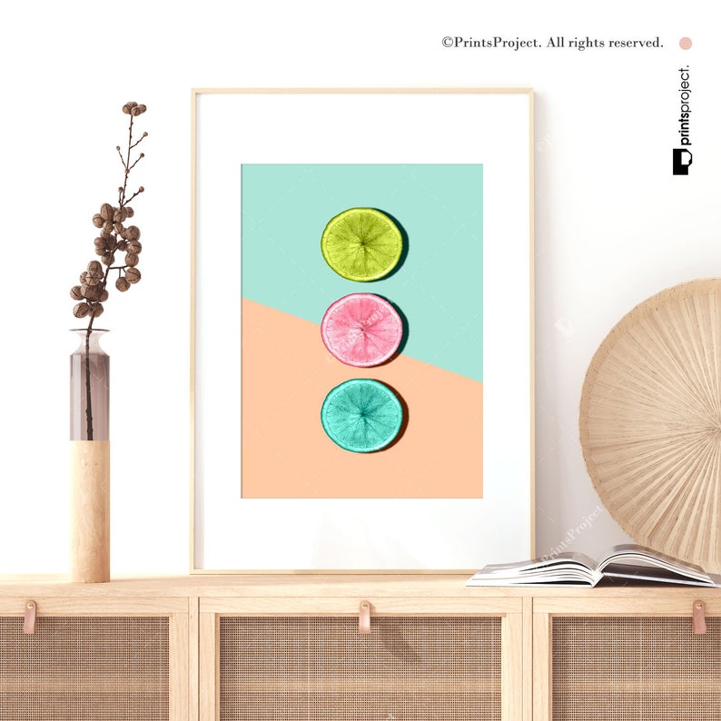 Fruit Print, Modern Kitchen Decor, Half Slice, Digital Download, Tropical Fruit, Printable Poster, Dining Room Wall Art, Orange Fruit image 2