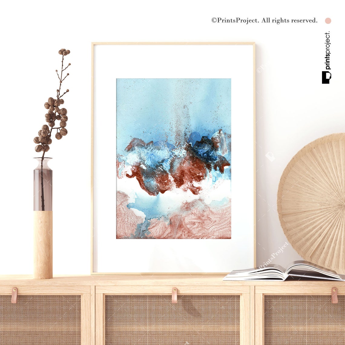 Pastel Blue Wall Art Copper Abstract Art Digital Download Etsy