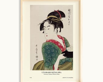 Utamaro Kitagawa Woodblock Print: Japanese Teahouse Woman (Digital Download)