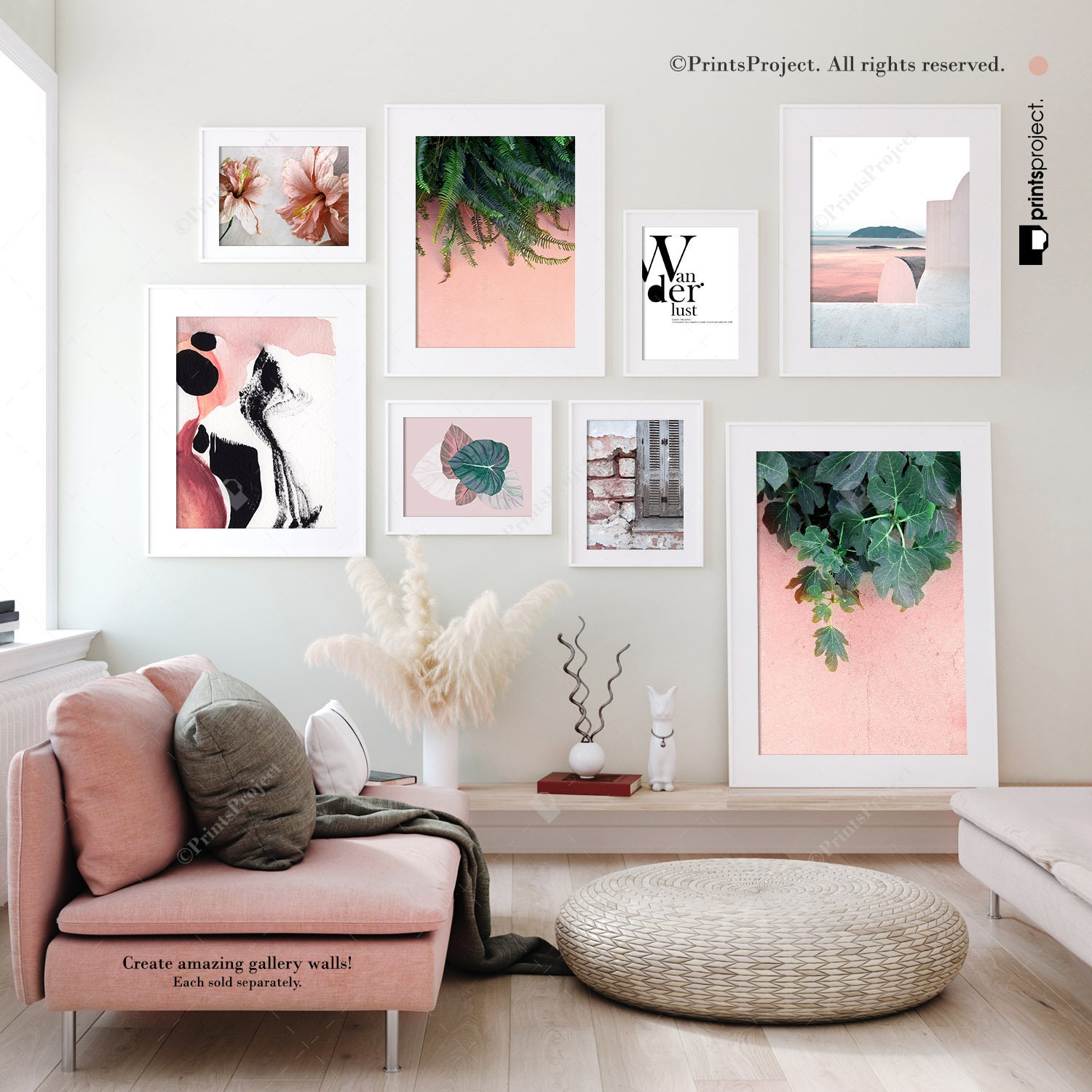 Greenery Wall Art Pink Green Botanical Print Leaves Poster Etsy