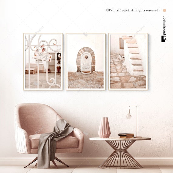 Boho Greek Architecture Prints: Pink Beige Entryway Decor (Digital Download)