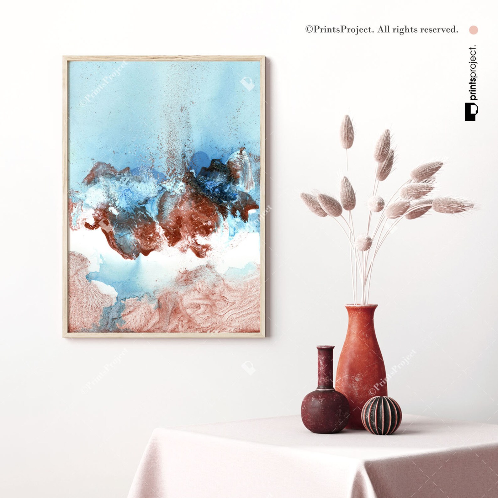 Pastel Blue Wall Art Copper Abstract Art Digital Download Etsy