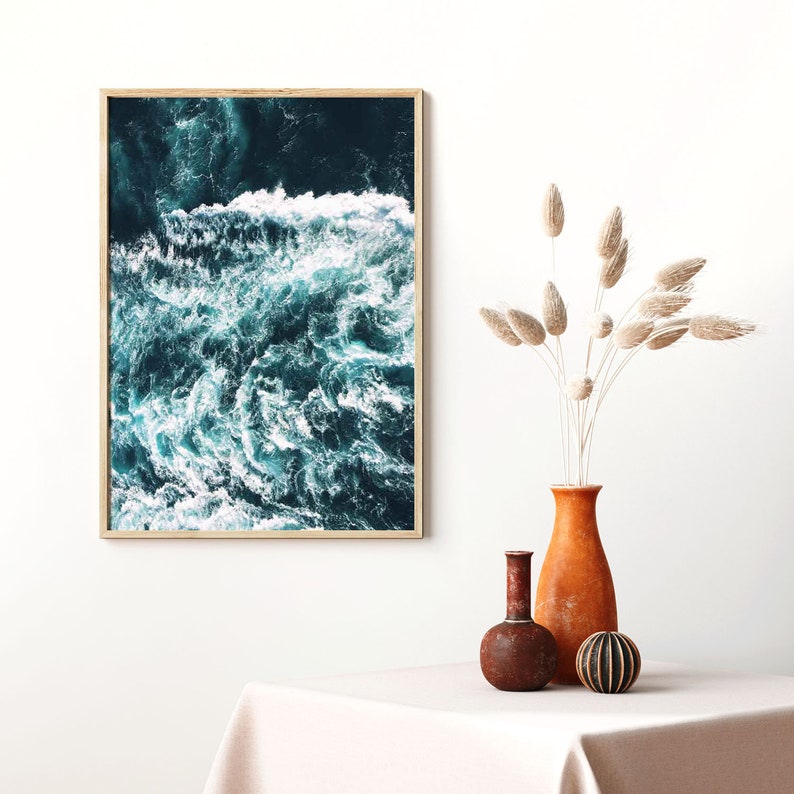 Ocean Waves, Aerial Photography, Blue Wall Art, Gift for Him, Downloadable Prints, Printable Poster, Sea Photos, Beach Decor, Sea Water image 1