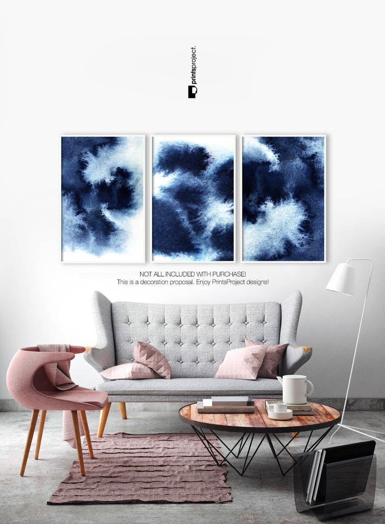 Indigo Blue Watercolor Print, Navy Blue Wall Art, Abstract Painting, Digital Download, Printable Gift Her, Living Room Decor, Large Poster image 6