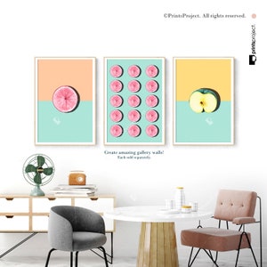 Pink and Blue Kitchen Wall Art, Digital Download, Fruits Print, Citrus Decor, Printable Poster, Vegan Gift, Half Slice, Grapefruit Art image 4