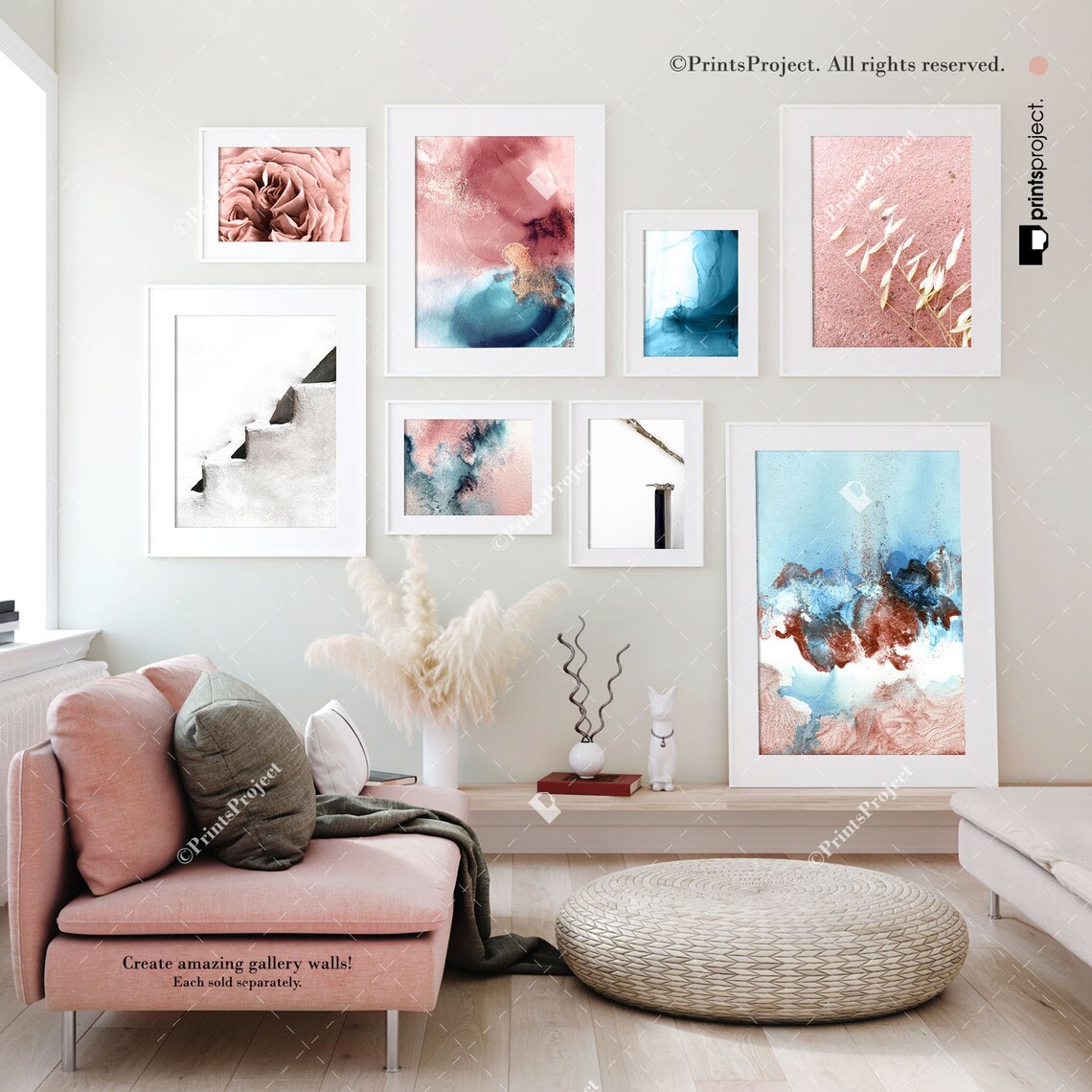 Pastel Blue Wall Art Copper Abstract Art Digital Download Etsy