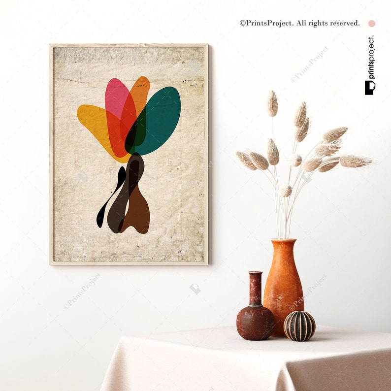 Affiche moderne, rétro, formes abstraites, téléchargement numérique, oeuvre d'art imprimable, cadeau pour lui, art mural minimaliste moderne image 1