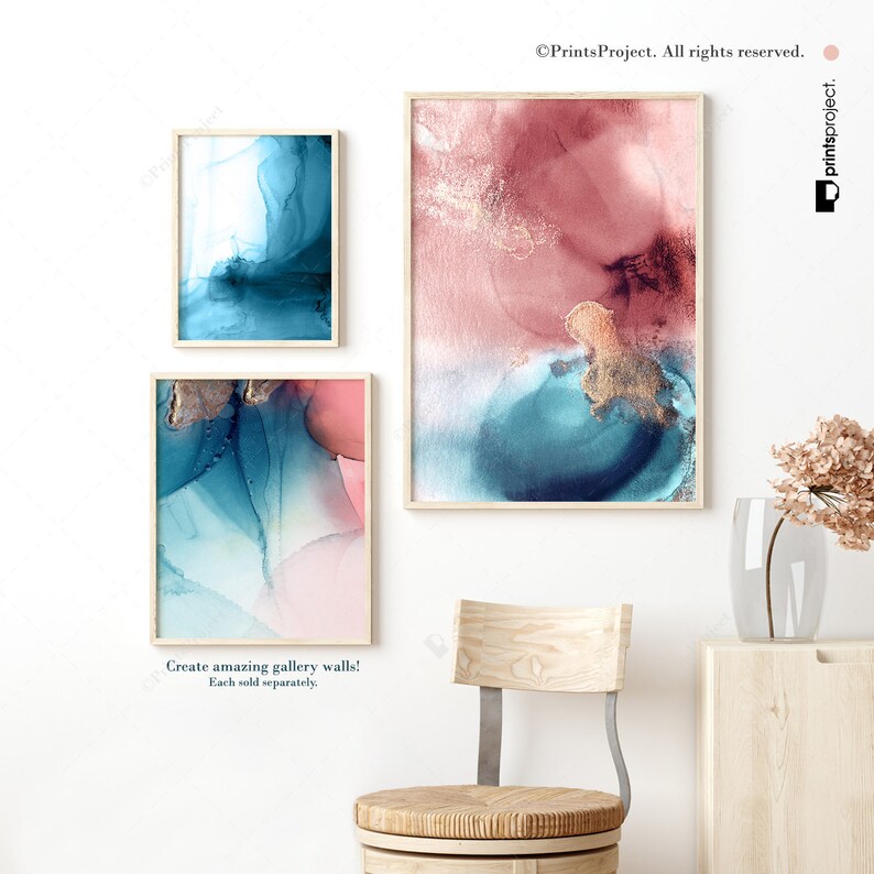 Navy Blush Wall Art Blue Pink Abstract Print Digital Etsy