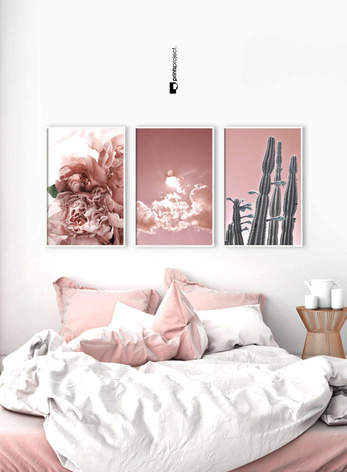 Set of 3 Prints Blush Pink Wall Art Dorm Room Decor Boho Etsy
