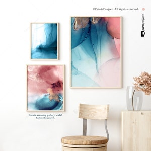 Blue Pink Abstract Print, Navy Blush Wall Art, Digital Download ...