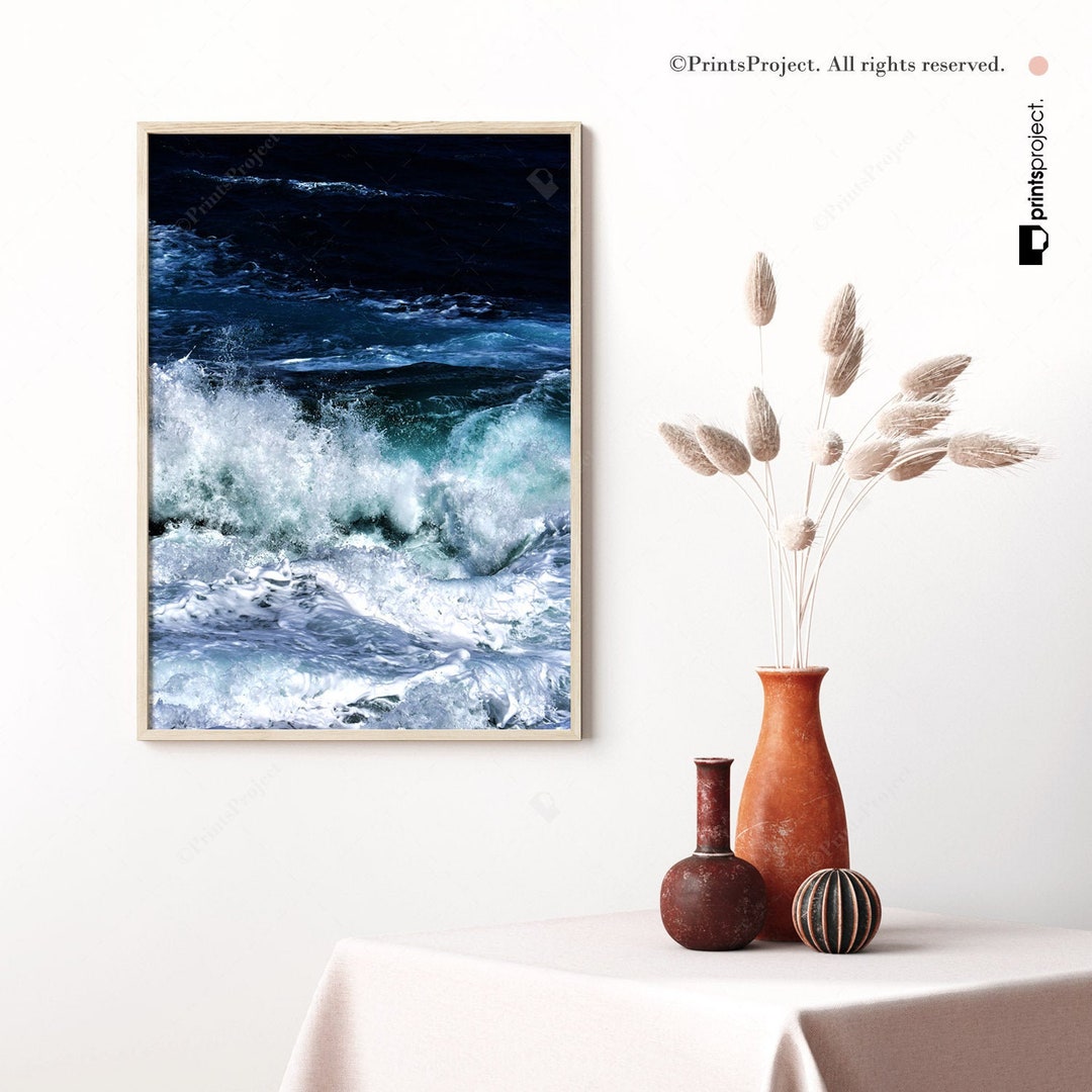 Dark Blue Waves Print Ocean Photography Navy Blue Wall Art 