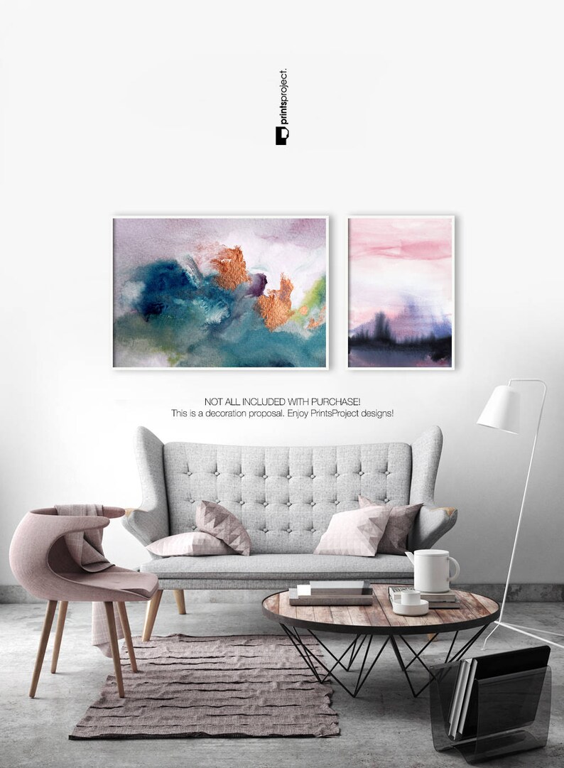 Horizontal Abstract Art Above Bed Print Wedding Gift Large Etsy