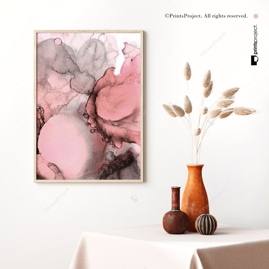 Blush Pink Abstract Art, Bedroom Wall Art, Watercolor Print, Ink