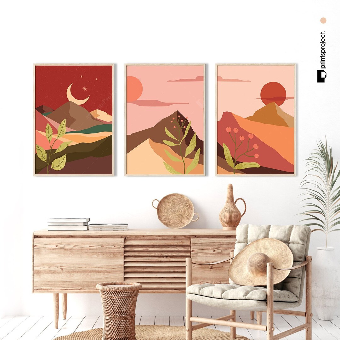 Abstract Mountain Print Set of 3 Boho Minimalist Landscape - Etsy