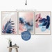 Set of 3 Wall Art, Botanical Prints, Navy Blue Leaf, Blush Pink Decor, Abstract Watercolor, Digital Download, Tropical Poster, Plant Prints
