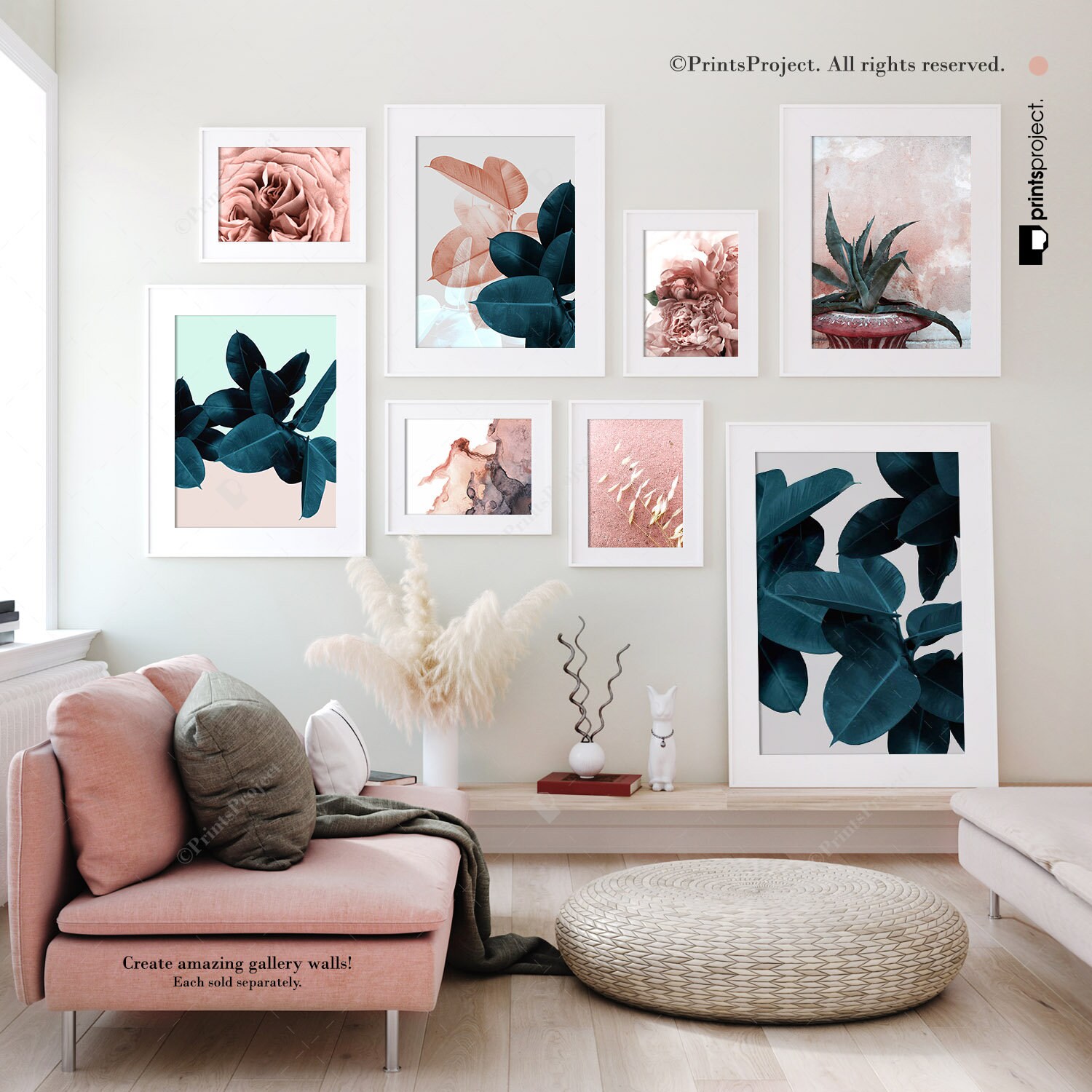 Blue Leaves Wall Art Tropical Leaf Print Above Couch Wall Etsy