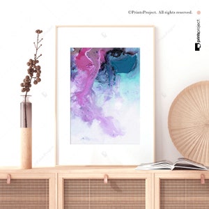 Blue Pink Abstract Watercolor Art Print: Modern Living Room Decor (Digital Download) image 2