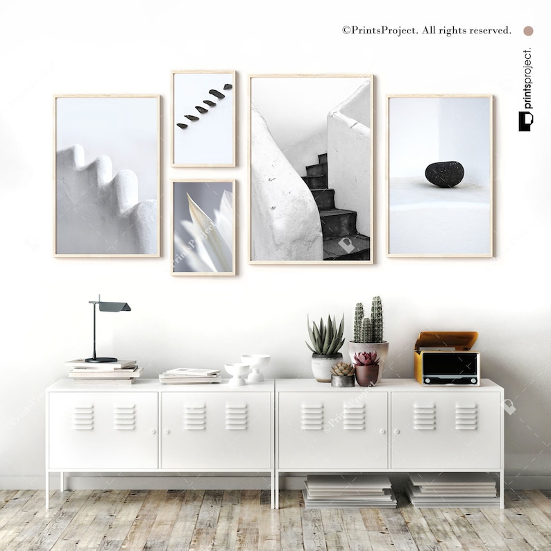 Black and White Gallery Wall Set of 5 Prints, Minimalist Photography, Architecture Prints, Above Bed Decor, Digital Download image 1