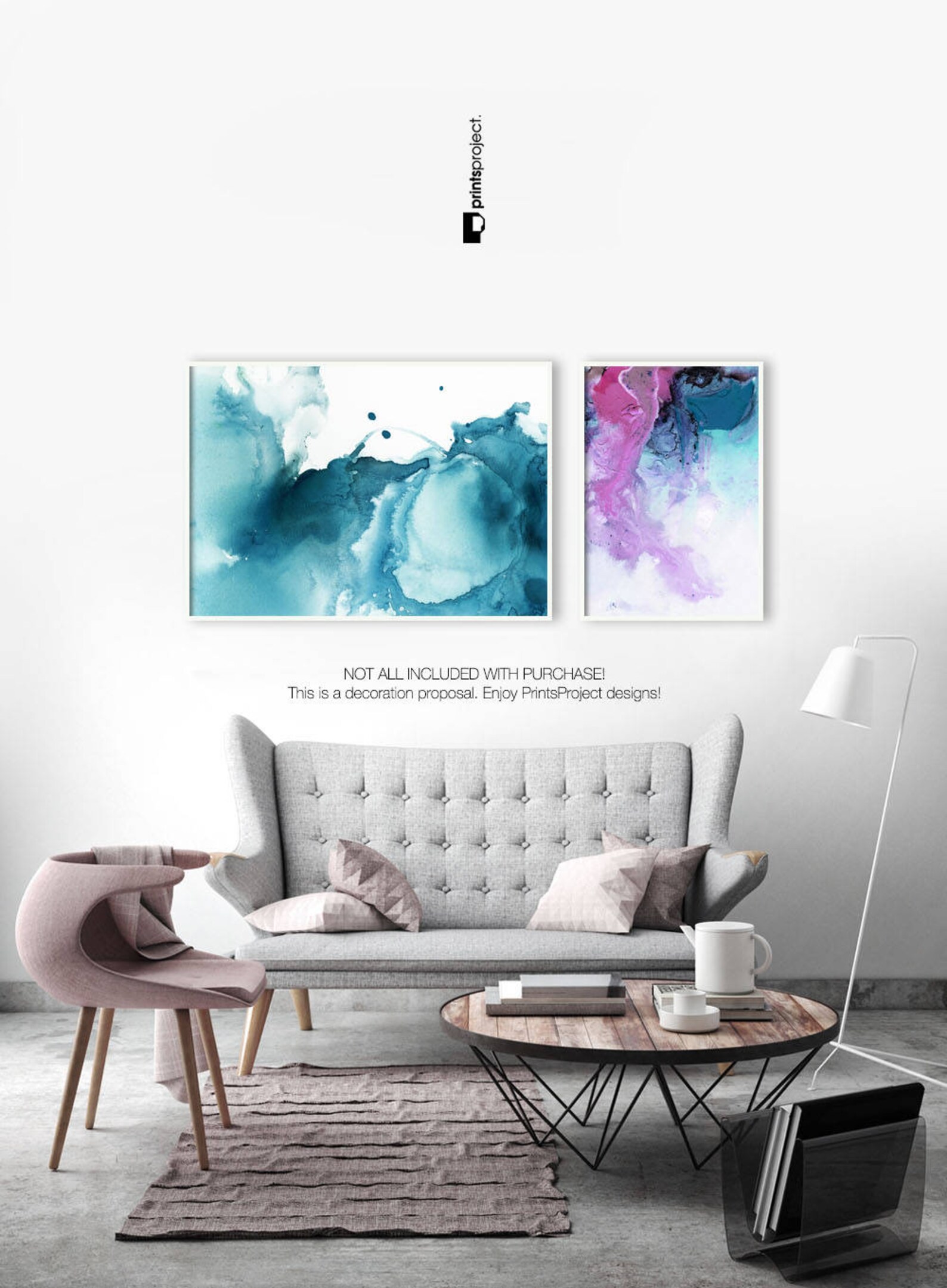 Abstract Teal Print Horizontal Wall Art Modern Blue Poster Etsy