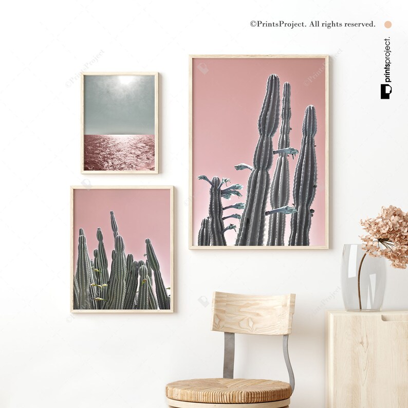 Blush Pink and Green Wall Art Set of 3 Southwestern Decor Etsy