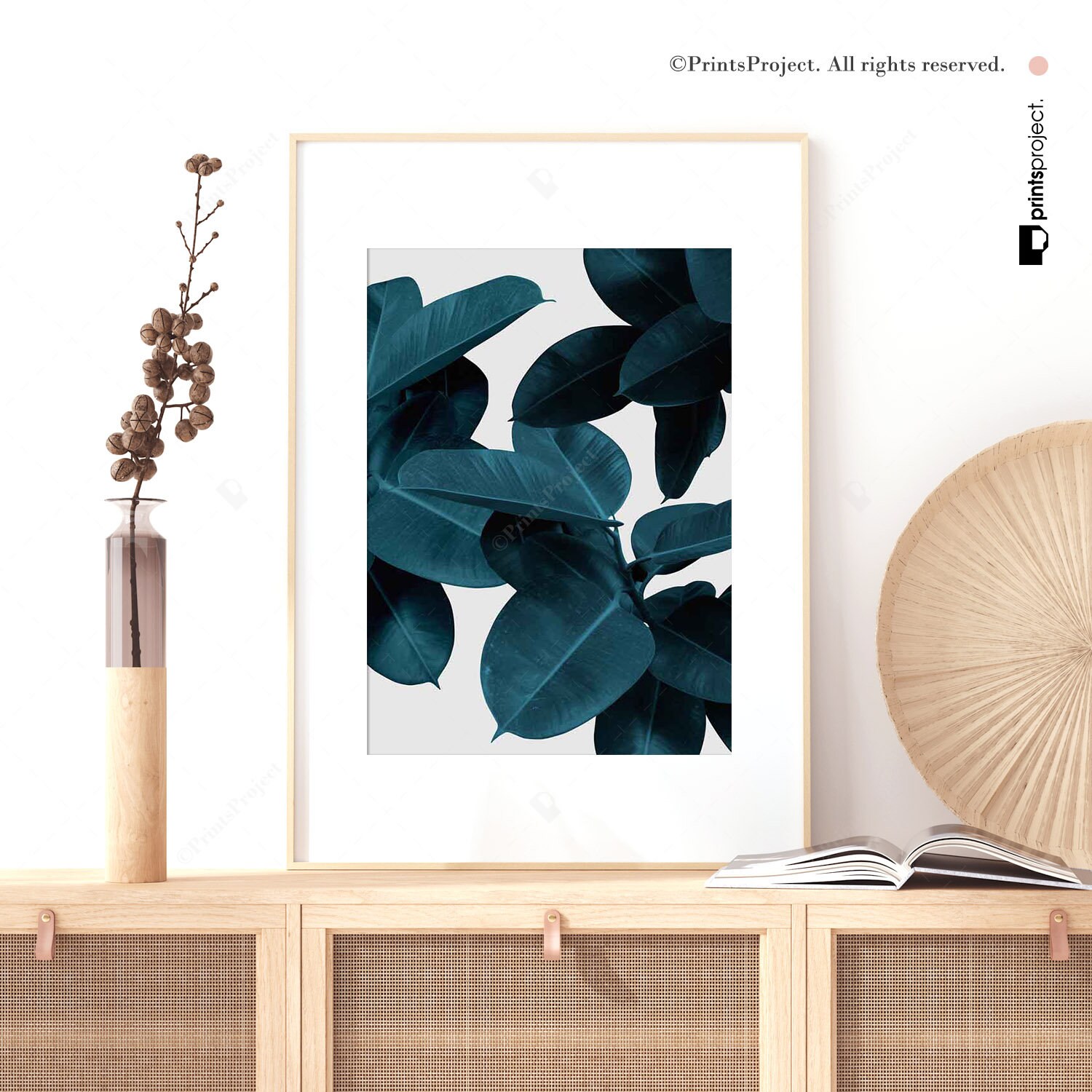 Blue Leaves Wall Art Tropical Leaf Print Above Couch Wall Etsy