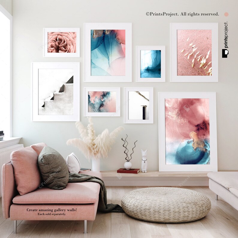 Navy Blush Wall Art Blue Pink Abstract Print Digital Etsy